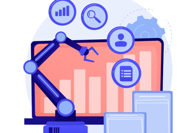Online business development vector concept metaphor. Online business development, gradual growth, positive tendency. Gain indicator, statistics chart, diagram. Female analyst cartoon character. Vector isolated concept metaphor illustration.